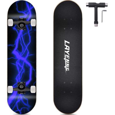 Layenne Skateboard 31 Zoll Komplett 7-Schicht Ahorn Blau ABEC-11