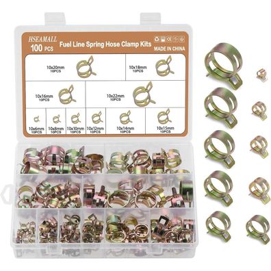 100x Kraftstoffleitung Schlauchschellen Set 6-20mm Gold 10 Größen