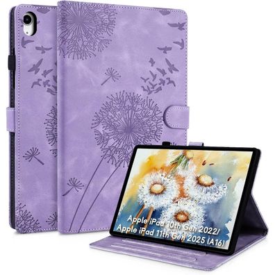 Rostsant iPad 10 Gen Hülle Violett Löwenzahn in Lederoptik