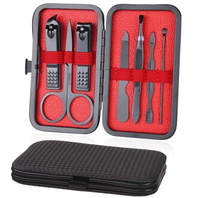 Maniküre Pediküre Nagelset Edelstahl Ledertasche 7-teilig Schwarz