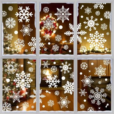 BBLIKE 230 Pcs Fensterbilder Weihnachten Selbstklebend Schneeflocken Glastüren