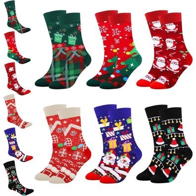 6 Paar Weihnachtssocken Baumwolle Lustige Christmas Socks Cartoon-Muster