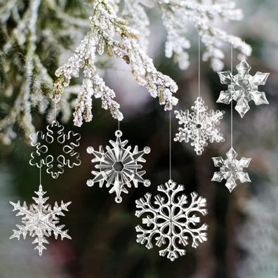 32 Stück Weihnachtsdeko Schneeflocken Acryl Anhänger Winter Party Snowflake