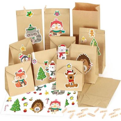 Adventskalender zum Befüllen Kinder 24 tüten Verpackung DIY Kraftpapiertüten