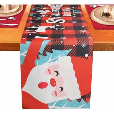 Weihnachten Tischläufer Rot Leinen Winter Urlaub Tischdekoration 35 x 180 cm