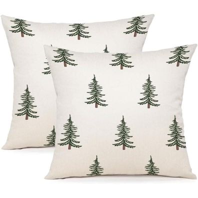 YCOLL Weihnachten Kissenbezug 50x50 cm Leinen 2er Set Dekokissen Sofa