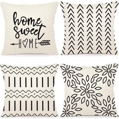 Kissenbezüge 4er Set Leinen Dekokissen für Sofa Gartenbett Couch 40x40cm Creme