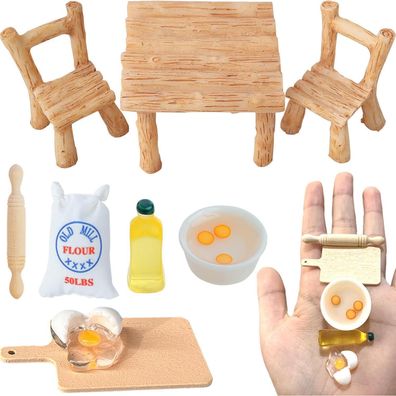 Miniatur Puppenhaus Zubehör Set 1/12: Wichtel Küchen Backen Tisch Stühle