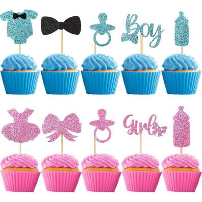 Tortendeko Babyparty Gender Reveal Party Kuchendeko Jungen Mädchen Blau Rosa