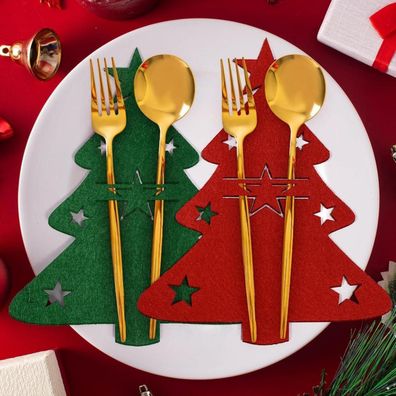 Weihnachten Besteckhalter Filz Set Tischdeko 8 Stück Tannenbaum Rot Grün
