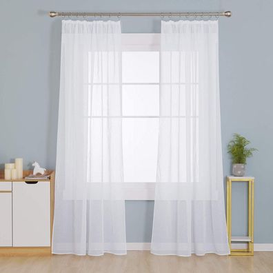 Deconovo Transparente Gardinen mit Kräuselband 245x140 Weiß 2er Set Schwere