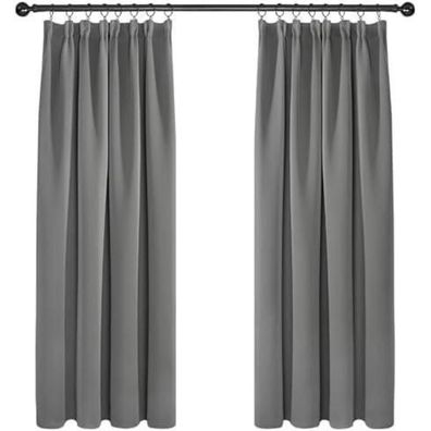 Deconovo Verdunkelungsvorhang Kräuselband 138x117cm Hellgrau 2er Set