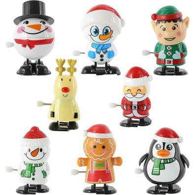 8 Stück Weihnachts-Aufziehspielzeug Uhrwerk Lauf- und Springspielzeug