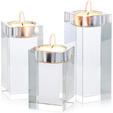 Kristall Glas Kerzenständer Set 3-teilig für Romantisches Abendessen Hochzeit