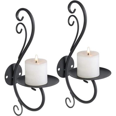 2er Set Wand Kerzenhalter Schwarz Metall Teelichthalter Deko, Kerzenständer