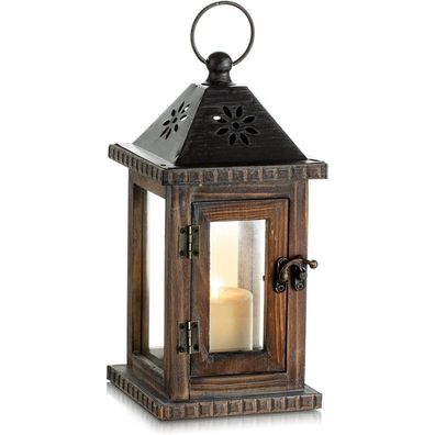 Laterne Holz Kerzenhalter Vintage Landhaus Deko Braun 28cm