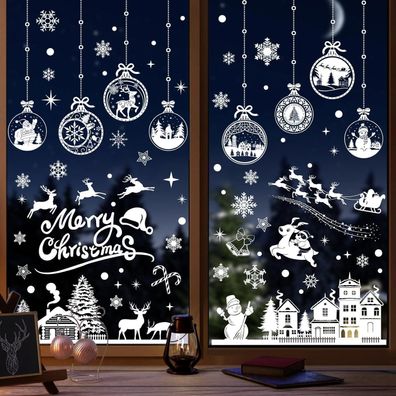 Weihnachten Fenstersticker 245 Stück Weiß Doppelseitig PVC Aufkleber