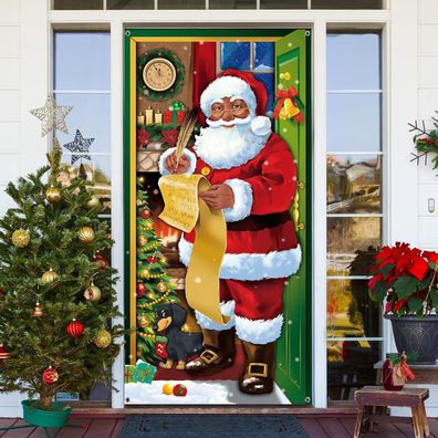 Weihnachten Türabdeckung Dekoration Hängend Tür Banner Schwarz Santa 180x90cm