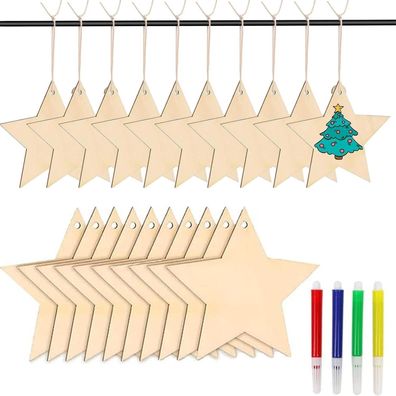 36 Stück Weihnachten Holzsterne Basteln Bemalen Christbaumschmuck Juteseil