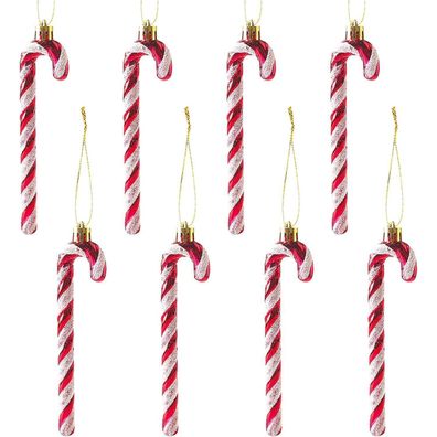 14CM Glitzer Zuckerstangen Weihnachtsbaum Deko Rot Weiß 8 Stück