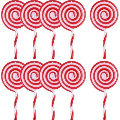 10er Set Weihnachtsbaum Zuckerstangen Christbaumschmuck 13cm Rot