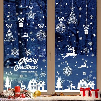 Fensterbilder Weihnachten Schneeflocken Rentiere Hütten 192 PVC Fensterdeko