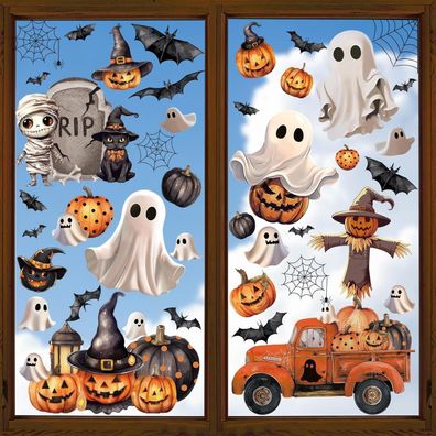 Halloween Fensteraufkleber Geist Kürbis Fledermäuse Schwarz Orange