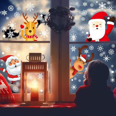 Weihnachtsdeko Fenster Schneeflocken PVC Selbstklebend 4 Sheets