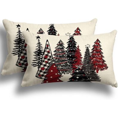 Weihnachten Kissenbezug 30x50 2er Set Leinen Dekokissen Sofa Schlafzimmer