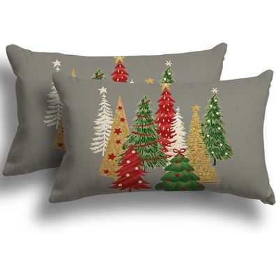 ZWJD Weihnachten Kissenbezug 30x50 Leinen 2er Set Deko Sofa Couch Schlafzimmer