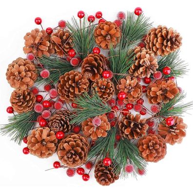 Künstliche Tannenzweige Beeren Tannenzapfen Weihnachtsdeko Set 130tlg