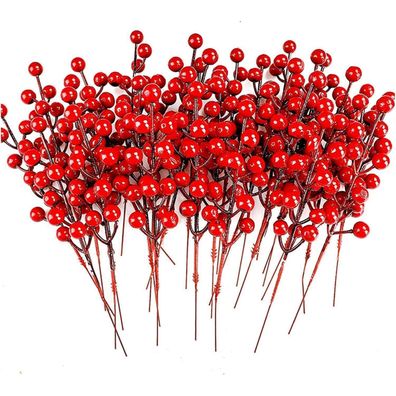20 Künstliche Rote Beeren Mini Holly Weihnachts Zweige Deko 17cm