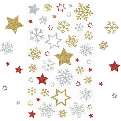 230x Glitzer Sterne Aufkleber Schneeflocken Weihnachten Deko Basteln Gold Silber