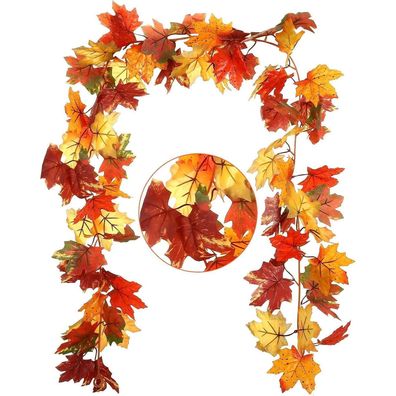 Herbstdeko 2 Stück Thanksgiving Girlande Ahornblatt 1,7m für Tür Wand Künstlich
