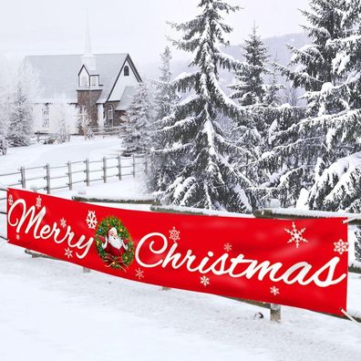 Weihnachtsbanner Merry Christmas Amerikanisch Groß Garten Deko Rot-Schneeflocke
