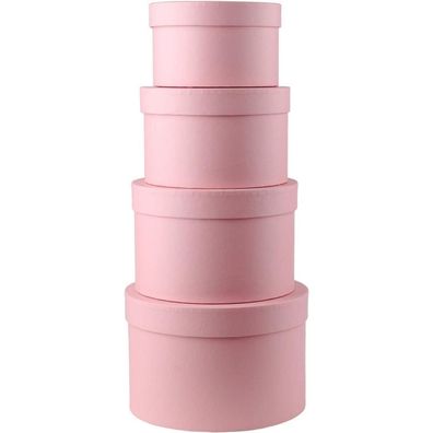 4er Set Runde Geschenkboxen mit Deckel - Rosa Pappschachteln Ordnungsboxen