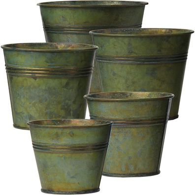 Oairse 5er Set Blumentöpfe verzinkter Stahl Moderne Deko Pflanztöpfe Zink Typ-2