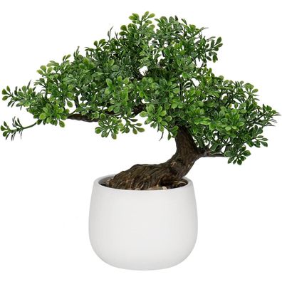 Kunstpflanze Bonsai Baum 25cm Keramiktopf Künstliche Deko Fensterbank Podocarpus