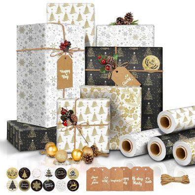 Weihnachtspapier Geschenkpapier Edel 4 Rollen 12m Vintage Set