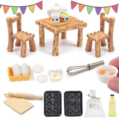 Miniatur Puppenhaus Küche Zubehör Tisch Stühle Teetassen Set Ei Nudelholz