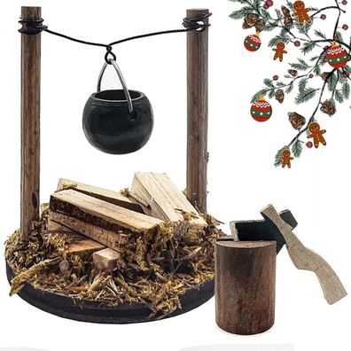 Miniatur Lagerfeuer Wichtelzubehör Weihnachten Axt Puppenhaus Krippen Zubehör