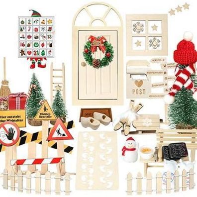 Qanmua 51tlg. Wichteltür Set Weihnachtsdekoration DIY Geschenk Kinder