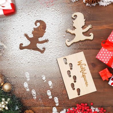Wichtelschablone Fußabdrücke Weihnachten Deko Holz Zubehör Gold