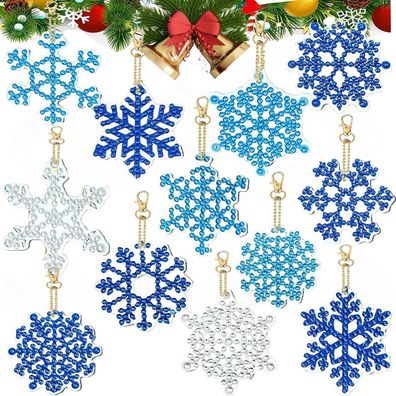12er Set Schneeflocken Diamond Painting Weihnachtsdeko DIY Schlüsselanhänger