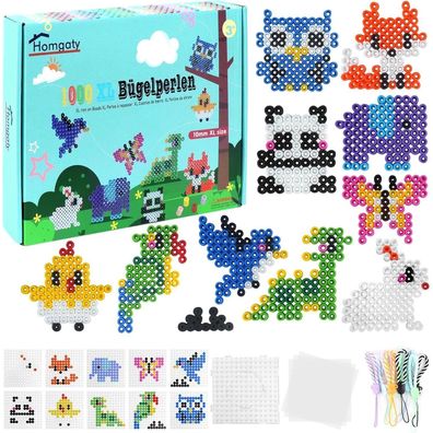 Homgaty 10mm Bügelperlen Set XL Steckperlen 1000 Stück Tiere Muster