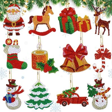 12er Set Diamond Painting Weihnachten Schlüsselanhänger 5D DIY Winter Dekor