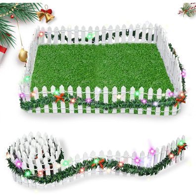 Miniatur Weihnachtszaun Holz mit LED 100x5cm Weiß - Deko Wichtel Gartenzaun