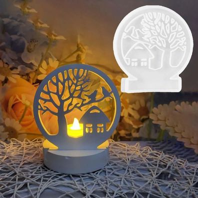 Silikonform Haus Kerzenhalter Gießform 3D Häuser Baum für Seife DIY