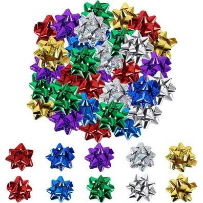 50 Metallic Geschenk-Schleifen, Weihnachten Geburtstag Dekoration 5cm - 5 Farben