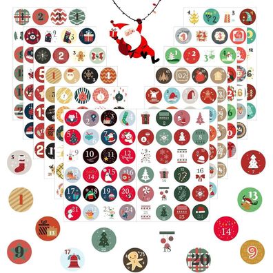 Adventskalender Zahlen Sticker 1-24, DIY Weihnachten Aufkleber 12x24